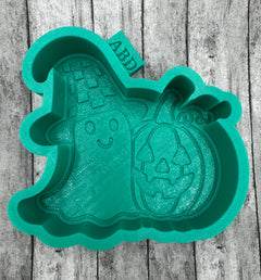 Ghost in Checkered Hat with Jack O’Lantern Pumpkin Freshie Silicone Mold