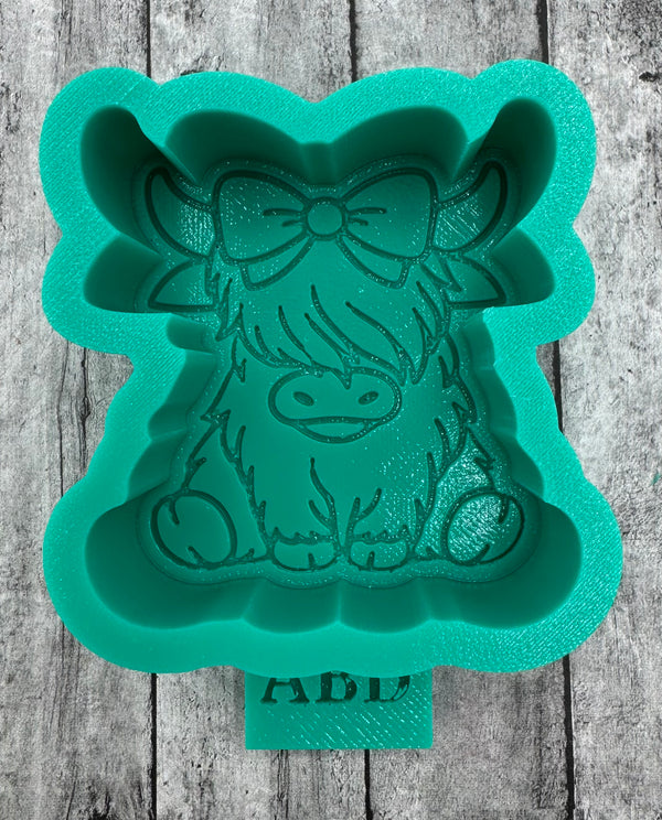 Mini Highland Cow with Bow Sitting Silicone Mold