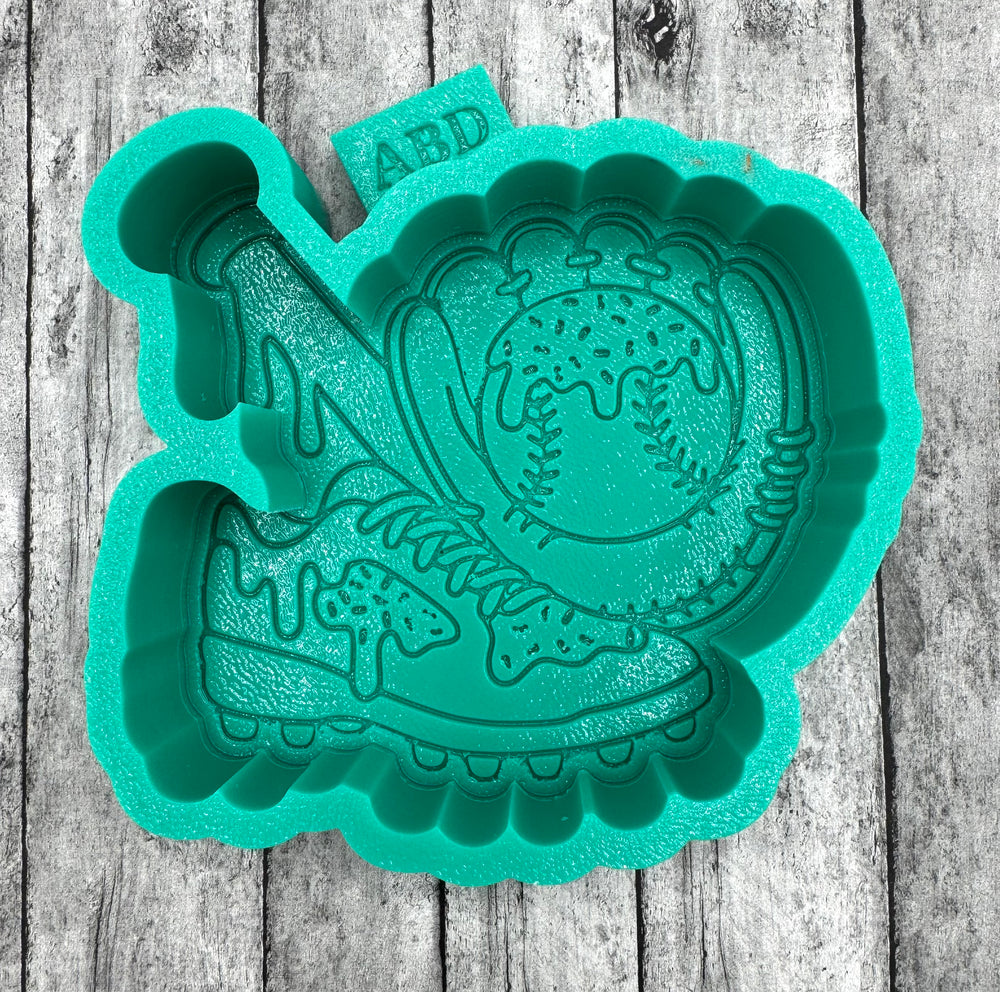 Baseball Glove Drip with Cleet and Bat Freshie Silicone Mold