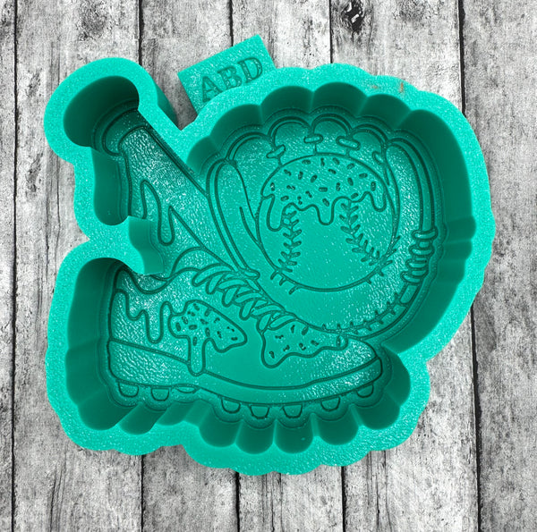 Baseball Glove Drip with Cleet and Bat Freshie Silicone Mold