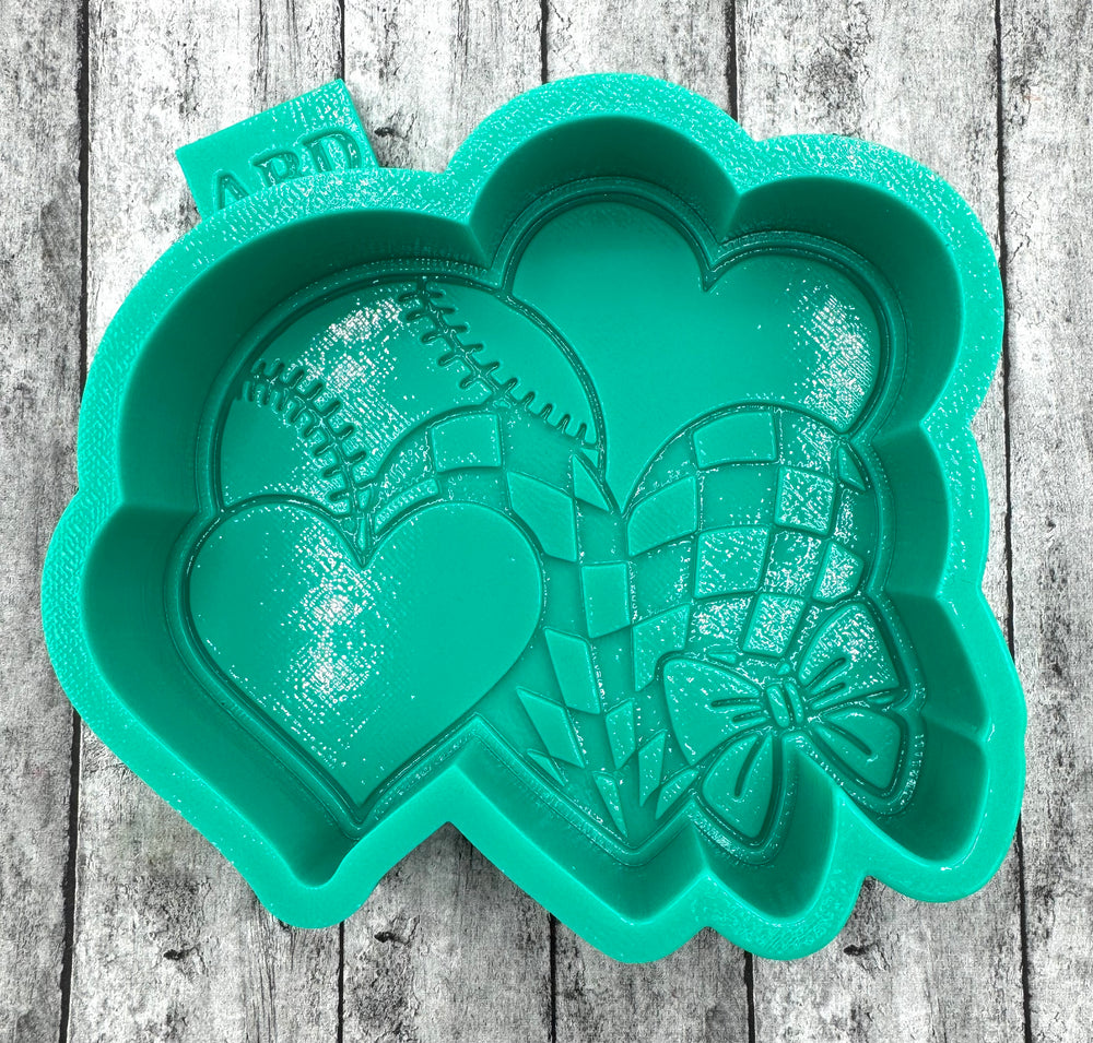 Baseball Hearts and Bow Freshie Silicone Mold