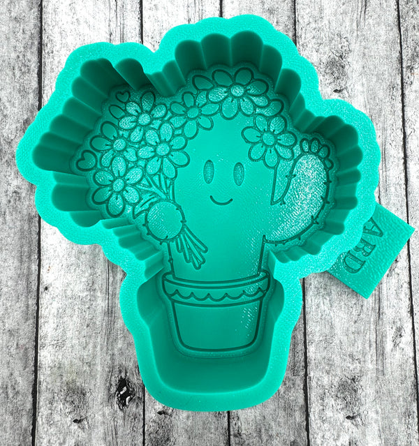 Cactus Plant in Pot with Flowers Freshie Mold