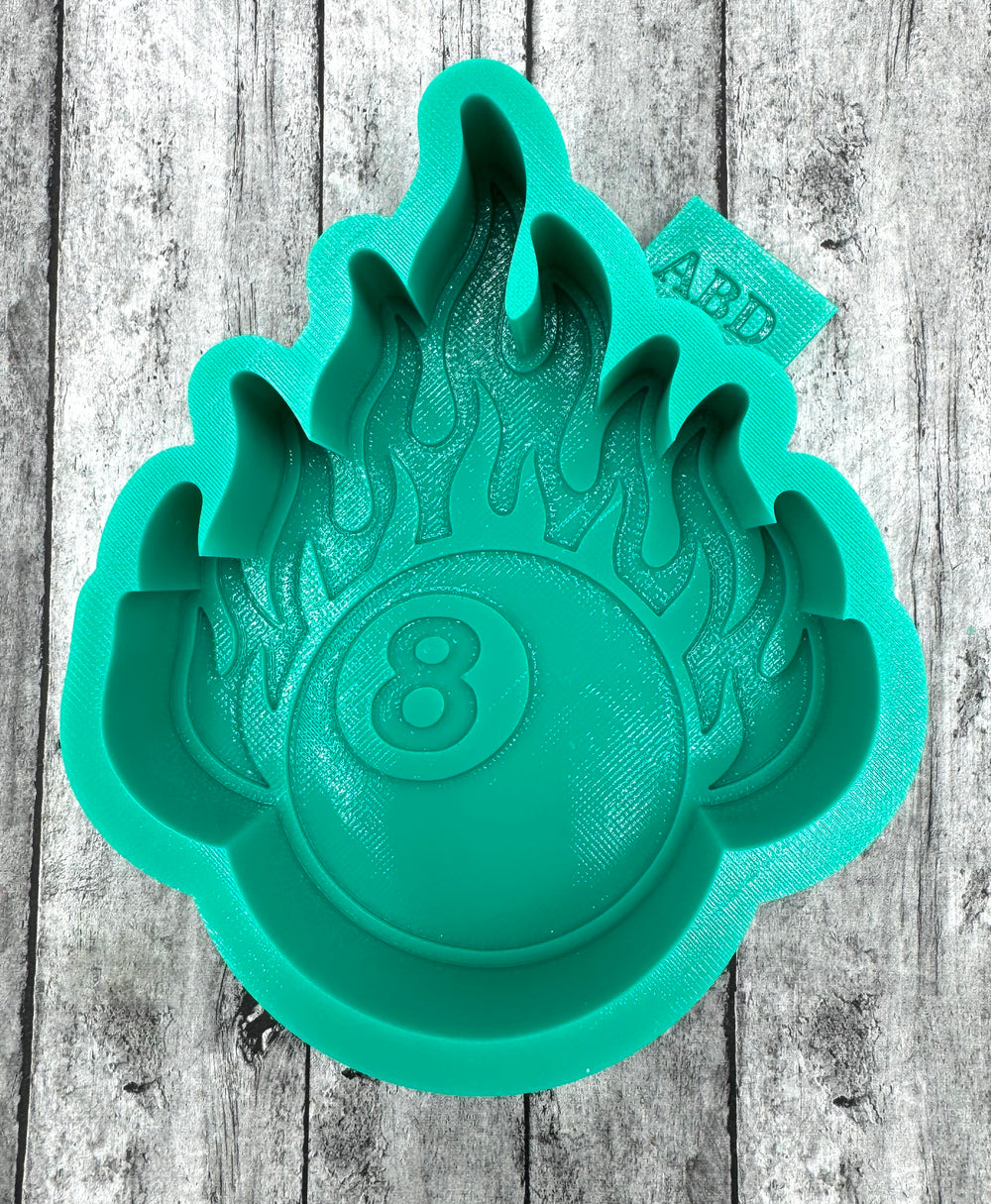 Eight Ball on Fire Flames Freshie Silicone Mold
