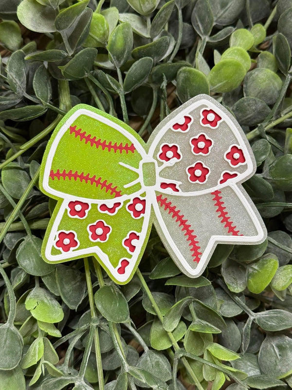 Baseball Bow with Daisies Freshie Silicone Mold