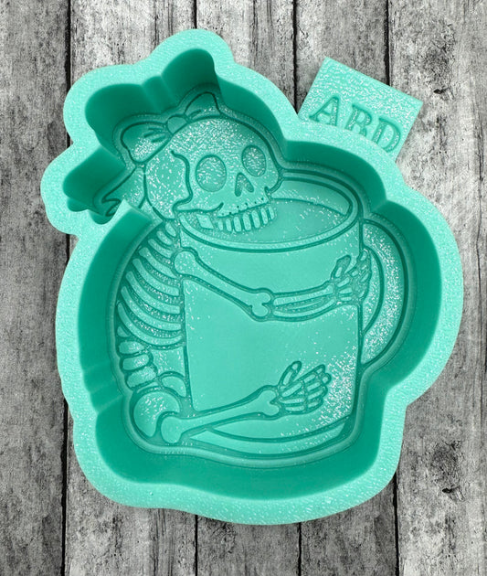 Skeleton Holding Coffee Mug Freshie Mold