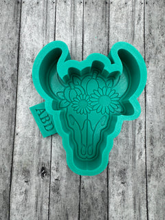 Skull with Pumpkin Sunflower Crown Freshie Silicone Mold