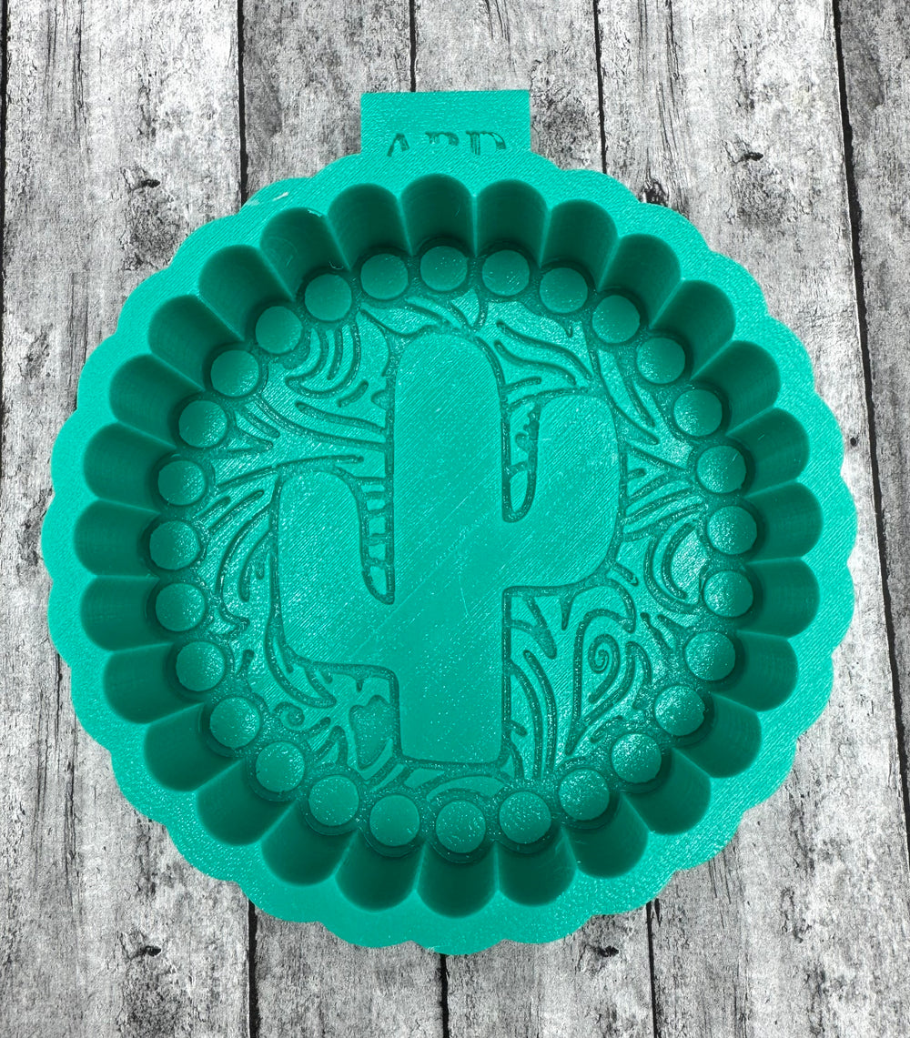Cactus Round with Leather Tooling Background Silicone Mold