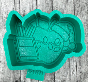 Apple Book Santa Hat Christmas Teacher Freshie Silicone Mold