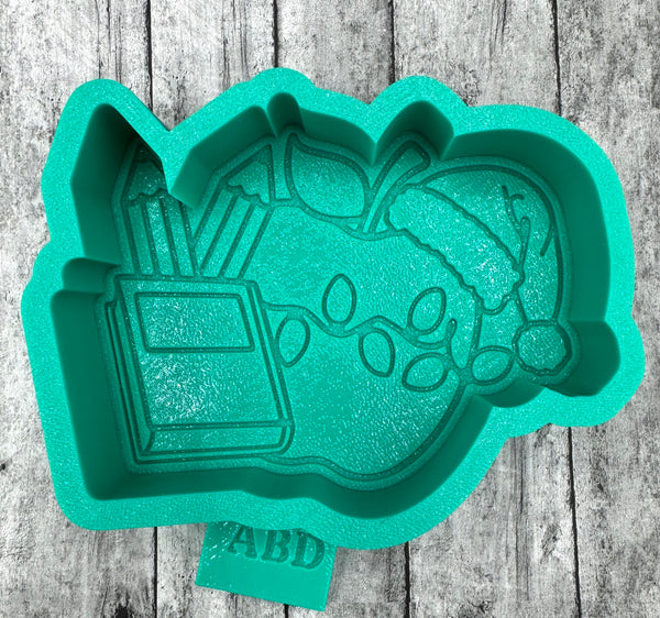 Apple Book Santa Hat Christmas Teacher Freshie Silicone Mold