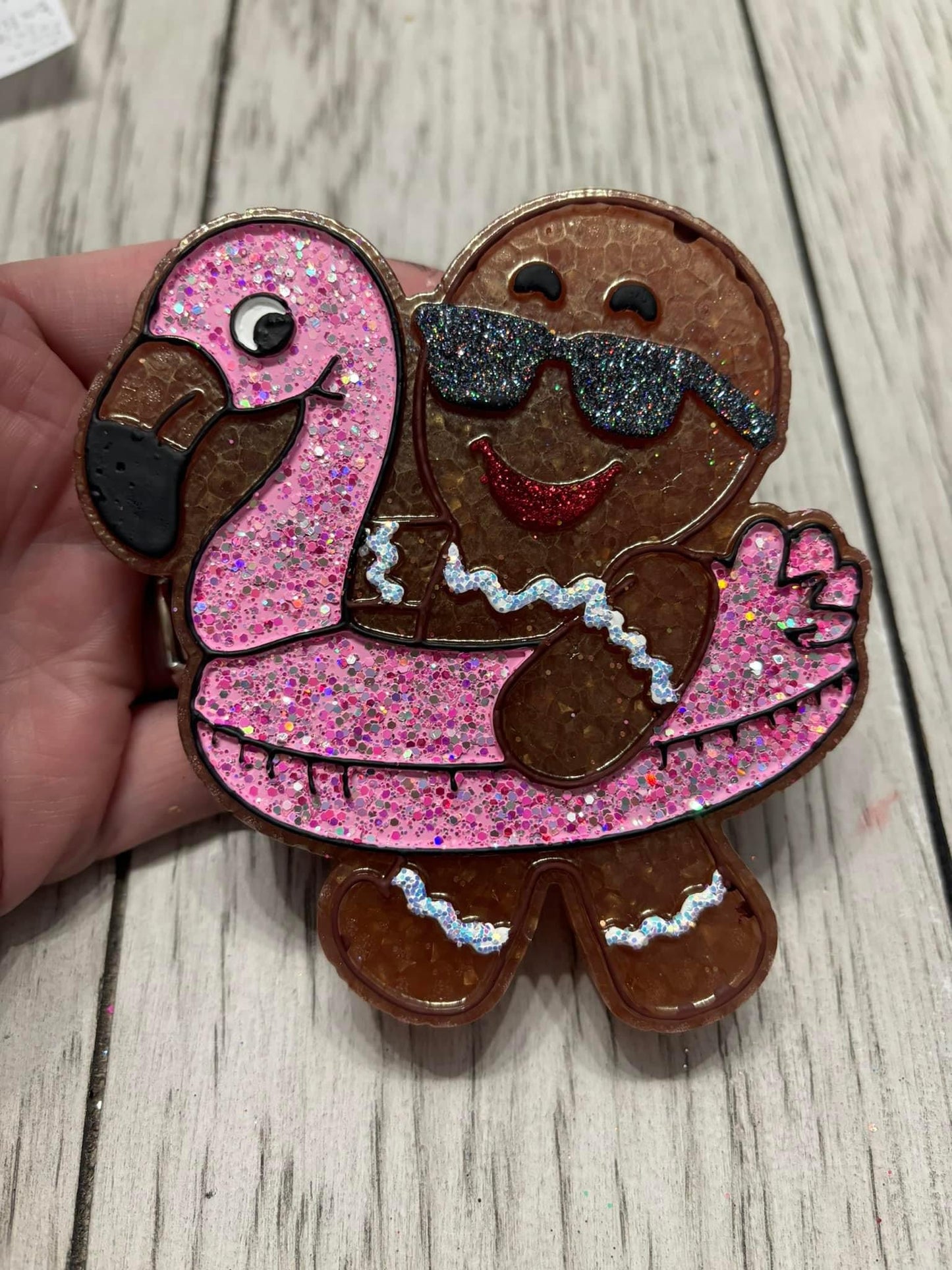 Gingerbread Man on a Flamingo Float Freshie Silicone Mold