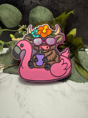 Highland Cow on a Flamingo Float Freshie Silicone Mold