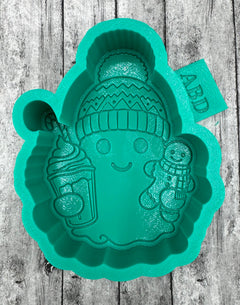 Ghost in Winter Hat with Gingerbread Latte Cup Freshie Silicone Mold
