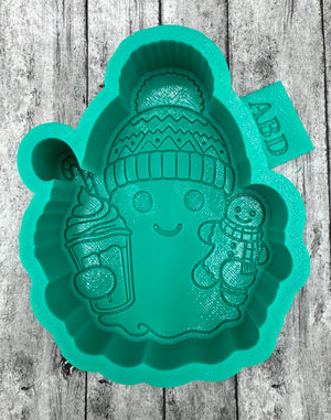 Ghost in Winter Hat with Gingerbread Latte Cup Freshie Silicone Mold