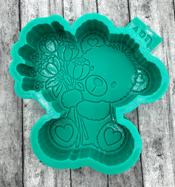Bear Holding Bouquet Flowers Freshie Silicone Mold