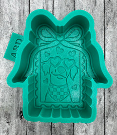 Dog Valentine Frame with Bow Freshie Silicone Mold