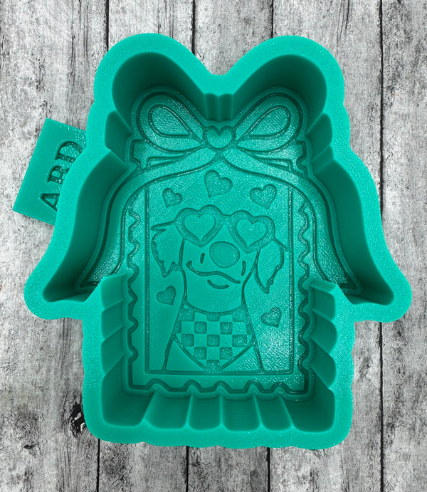 Dog Valentine Frame with Bow Freshie Silicone Mold