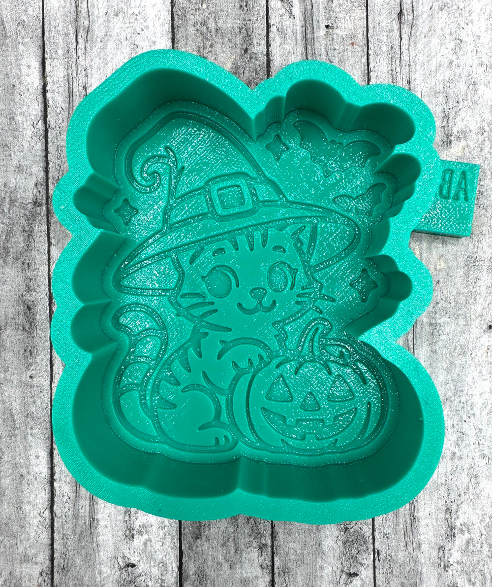Cat Witch with Pumpkin Freshie Silicone Mold