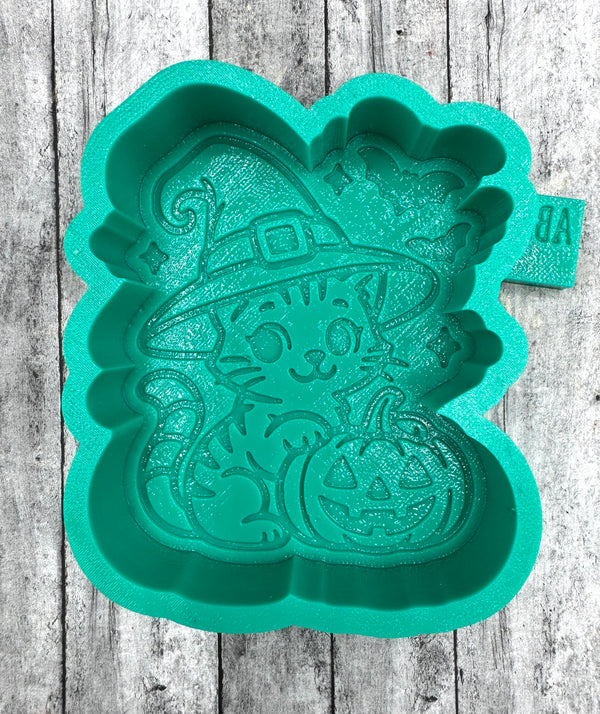 Cat Witch with Pumpkin Freshie Silicone Mold