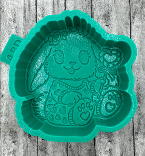 Valentine Rabbit Holding Heart Sucker Freshie Silicone Mold