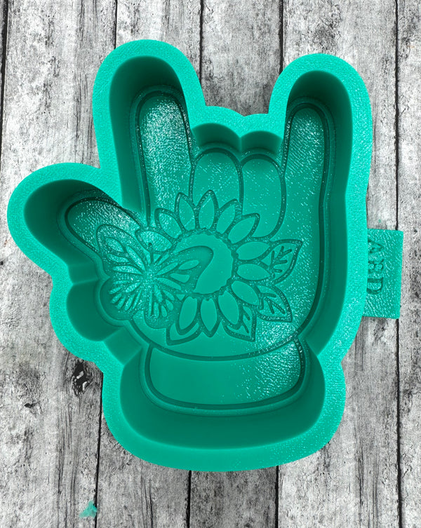 Hand Peace Sign with Flower Butterfly Freshie Silicone Mold