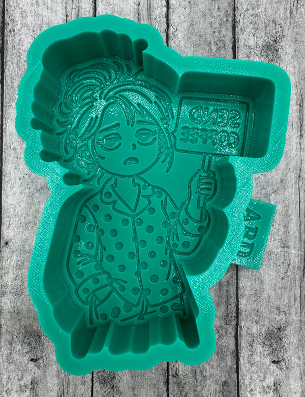 Send Coffee Girl in Pajamas Center Freshie Silicone Mold