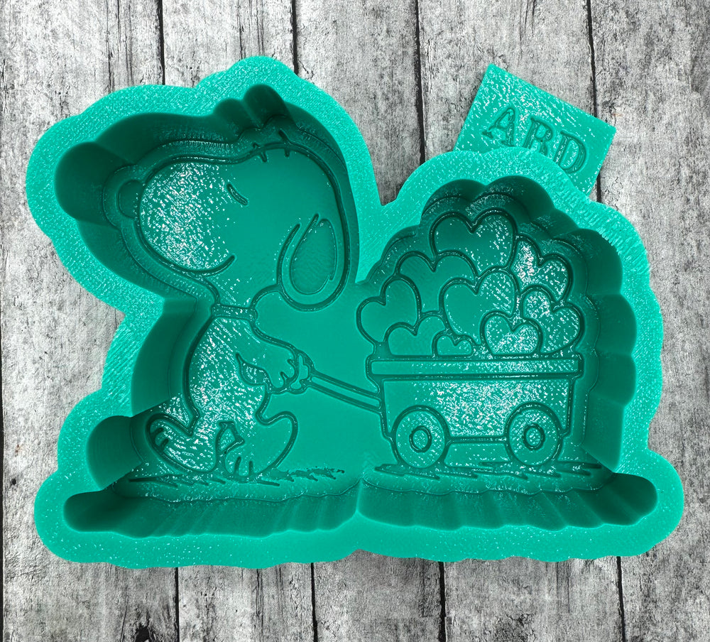 Beagle Dog Pulling Wagon Full of Hearts Freshie Silicone Mold
