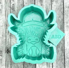 Highland Cow with Baseball and Cap Hat Freshie Silicone Mold