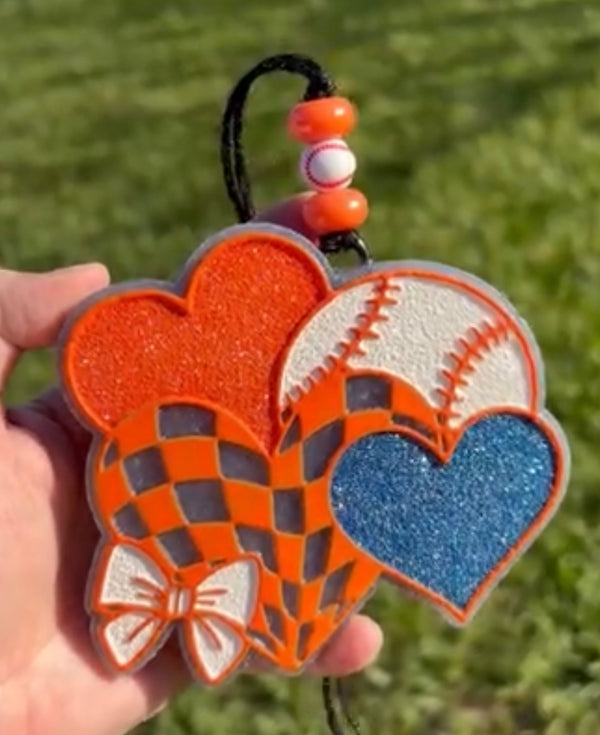 Baseball Hearts and Bow Freshie Silicone Mold