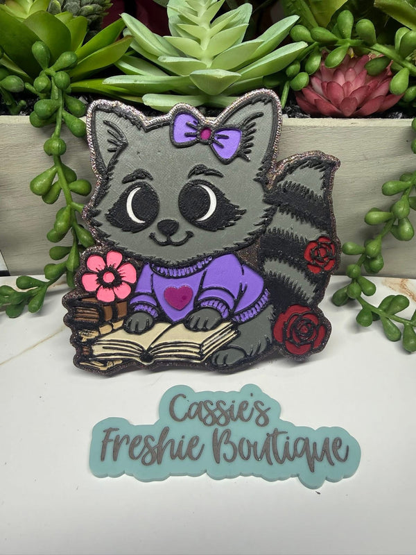 Raccoon Reading Valentine Freshie Silicone Mold