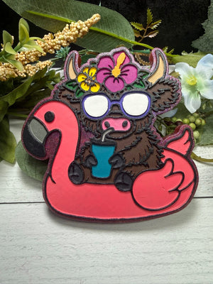 Highland Cow on a Flamingo Float Freshie Silicone Mold