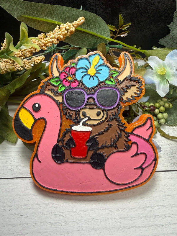 Highland Cow on a Flamingo Float Freshie Silicone Mold