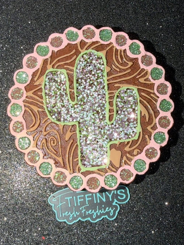 Cactus Round with Leather Tooling Background Silicone Mold