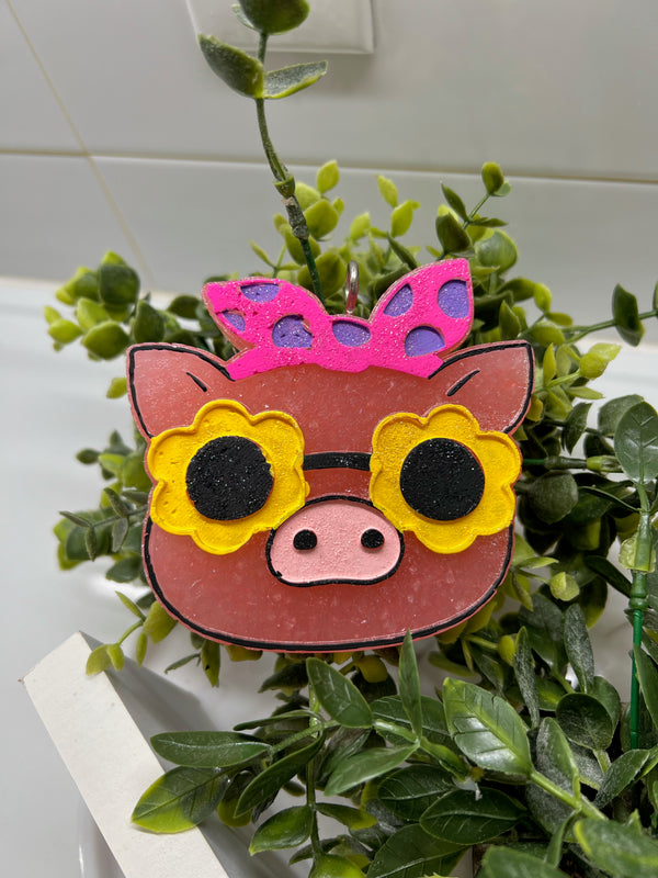 Pig Face with Flower Glasses Freshie Silicone Mold