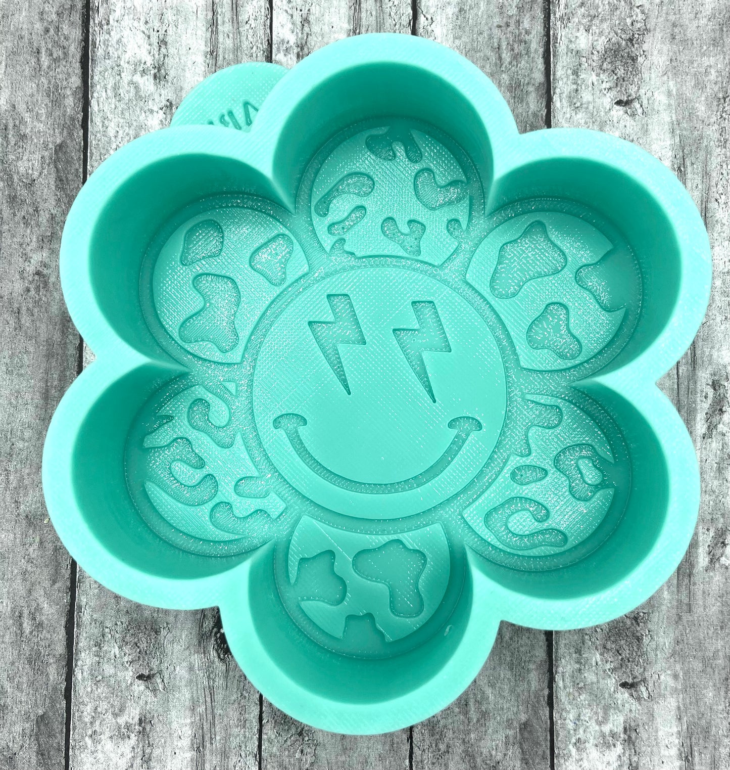 Flower with Leopard and Cow Spot Print Petals Lightning bolts Freshie Silicone Mold (Copy)