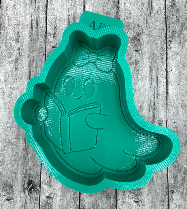 Ghost Reading a Book with Bow Freshie Silicone Mold