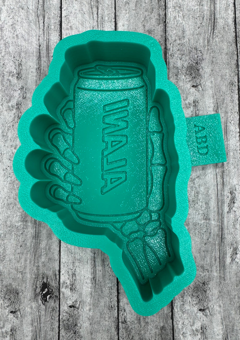 Skeleton Holding ALANI Can Freshie Mold