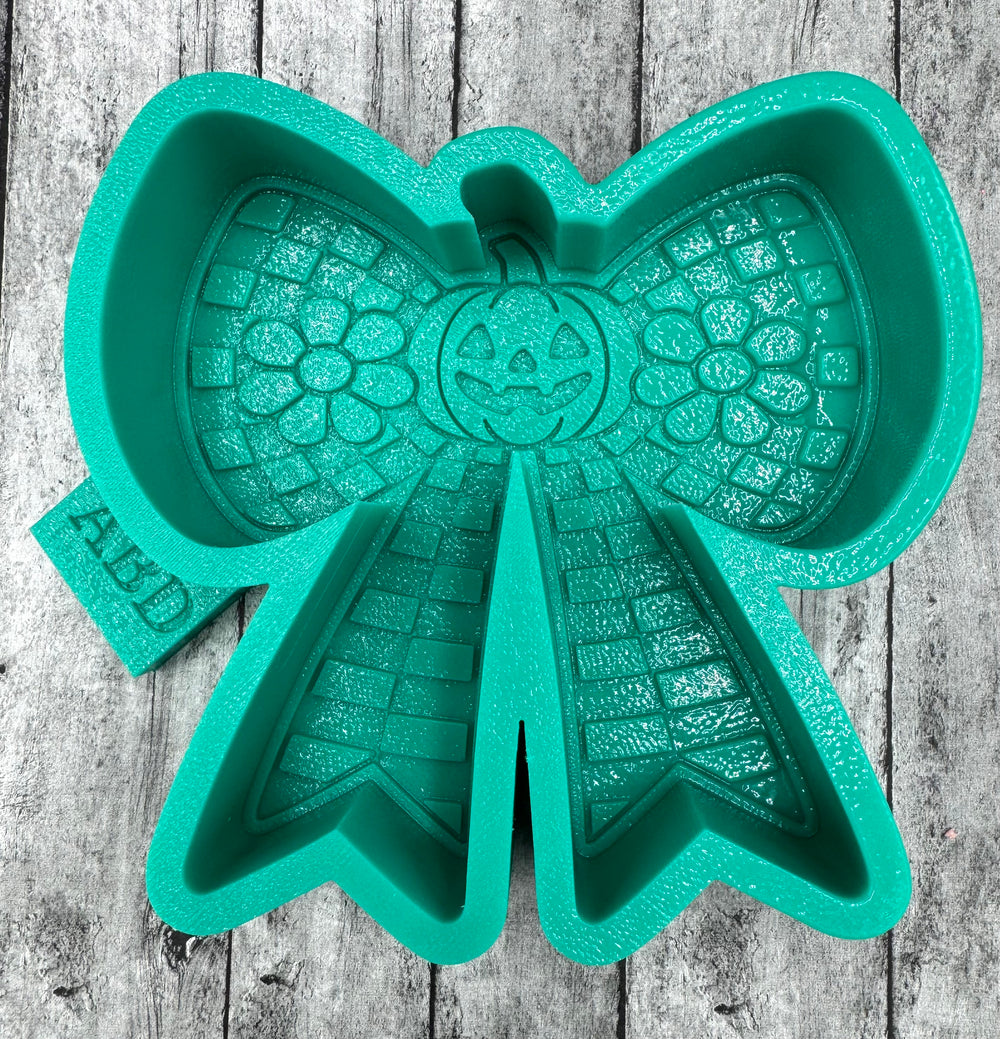 Checkered Bow with Pumpkin Center Flowers Freshie Silicone Mold