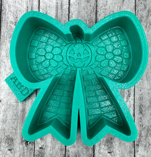 Checkered Bow with Pumpkin Center Flowers Freshie Silicone Mold