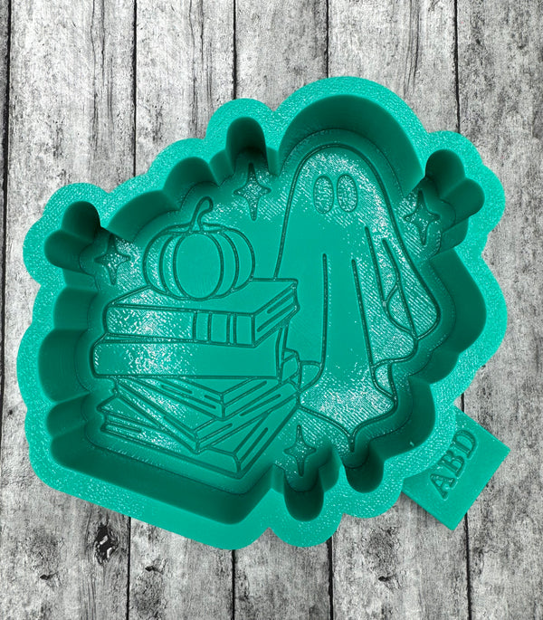 Ghost with Stacked Books and Pumpkin Silicone Mold
