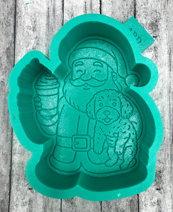 Santa Holding a Golden Doodle Puppy Freshie Silicone Mold