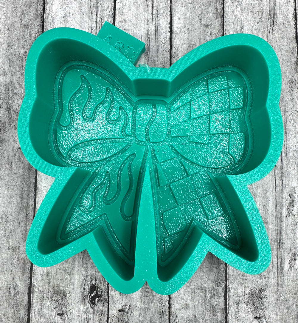Checkered Bow with Flames Freshie Silicone Mold