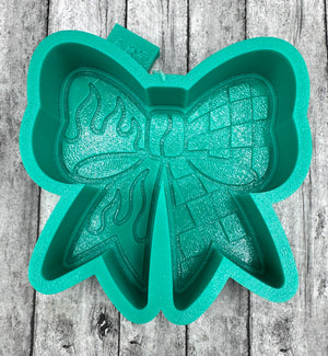 Checkered Bow with Flames Freshie Silicone Mold