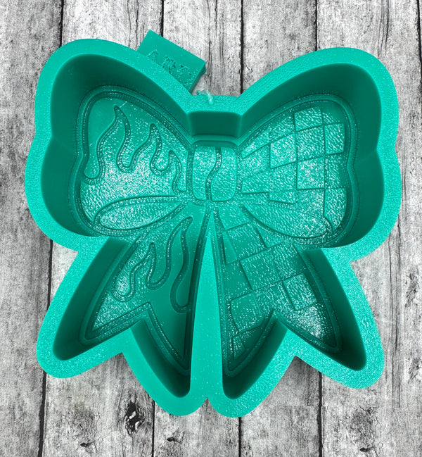 Checkered Bow with Flames Freshie Silicone Mold