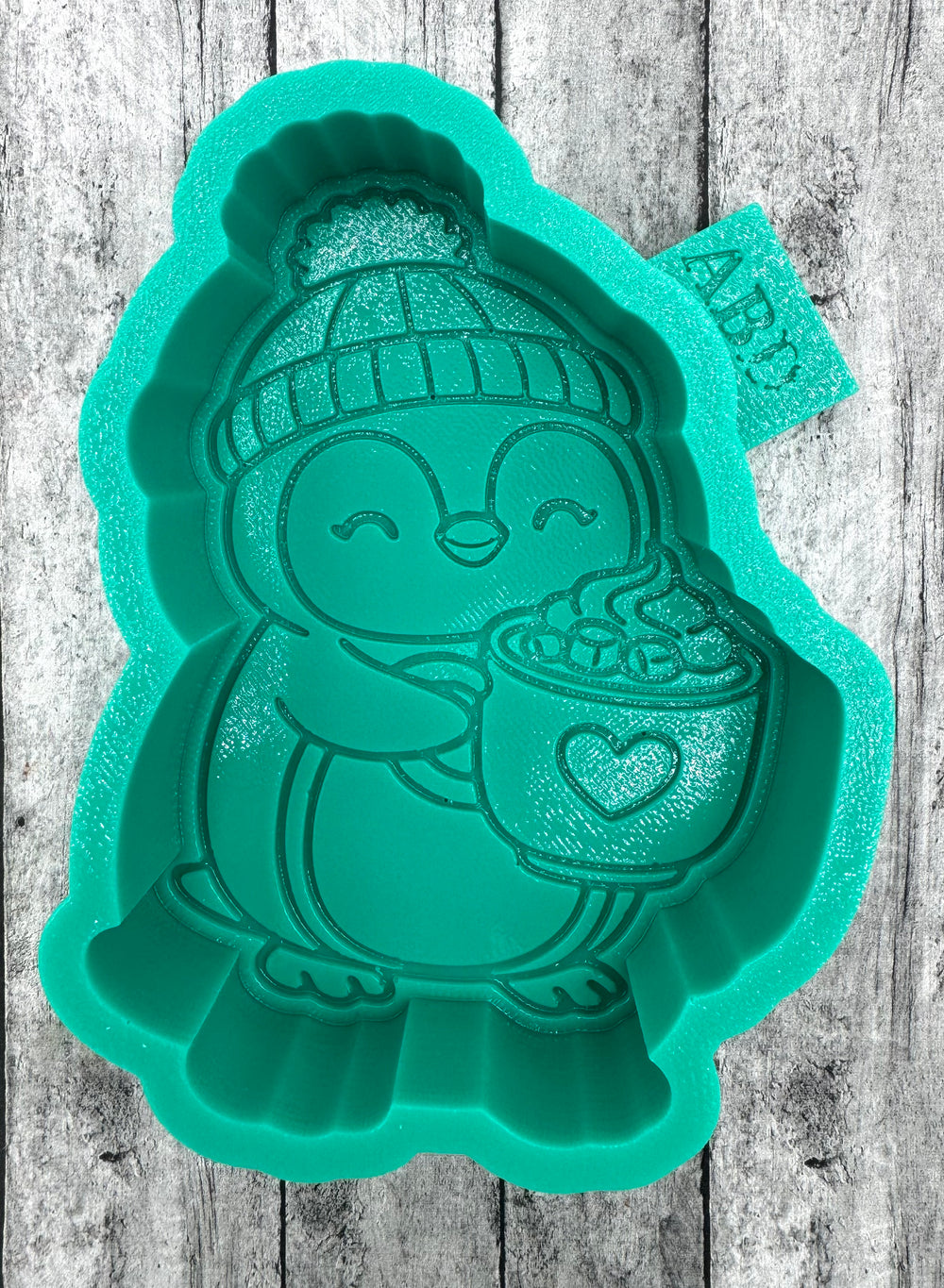 Penguin Holding a Cup with Heart Freshie Silicone Mold