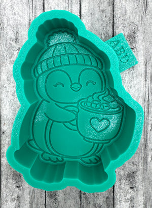 Penguin Holding a Cup with Heart Freshie Silicone Mold