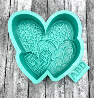 Animal Print Triple Heart Freshie Silicone Mold